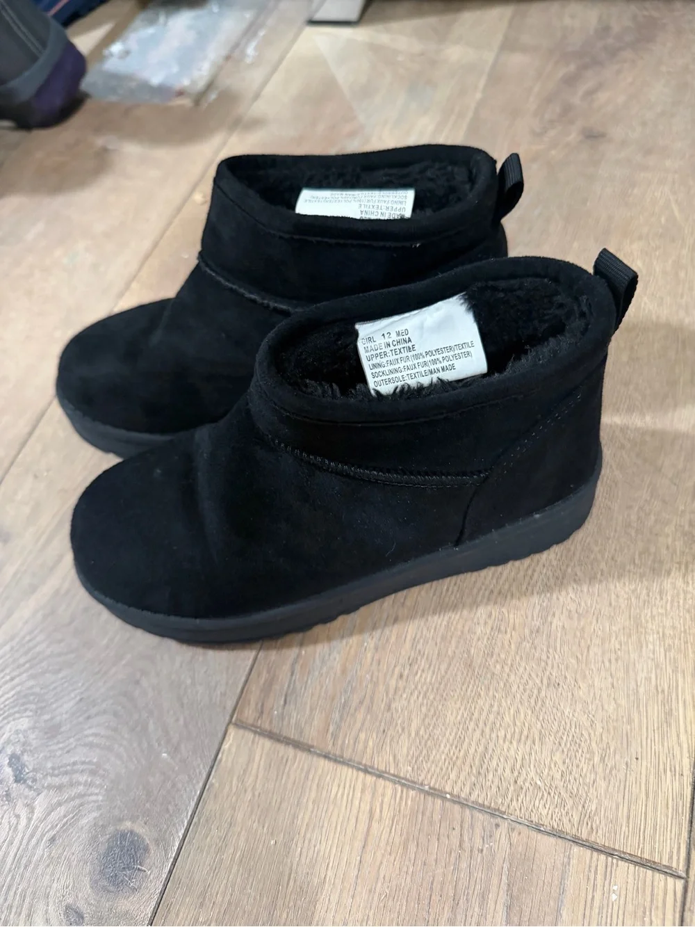 Cat & Jack Black Faux Suede Cozy Ankle Boots for Kids